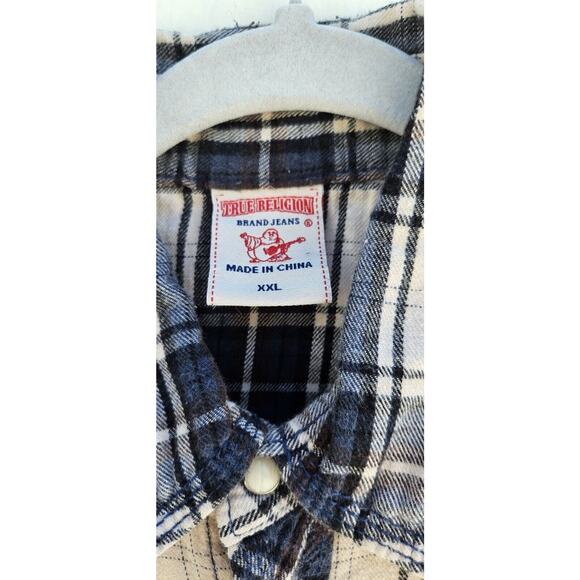 True Religion Shirt Mens XXL Black Plaid Western Flannel Pearl Snap Long Sleeve - Picture 3 of 7
